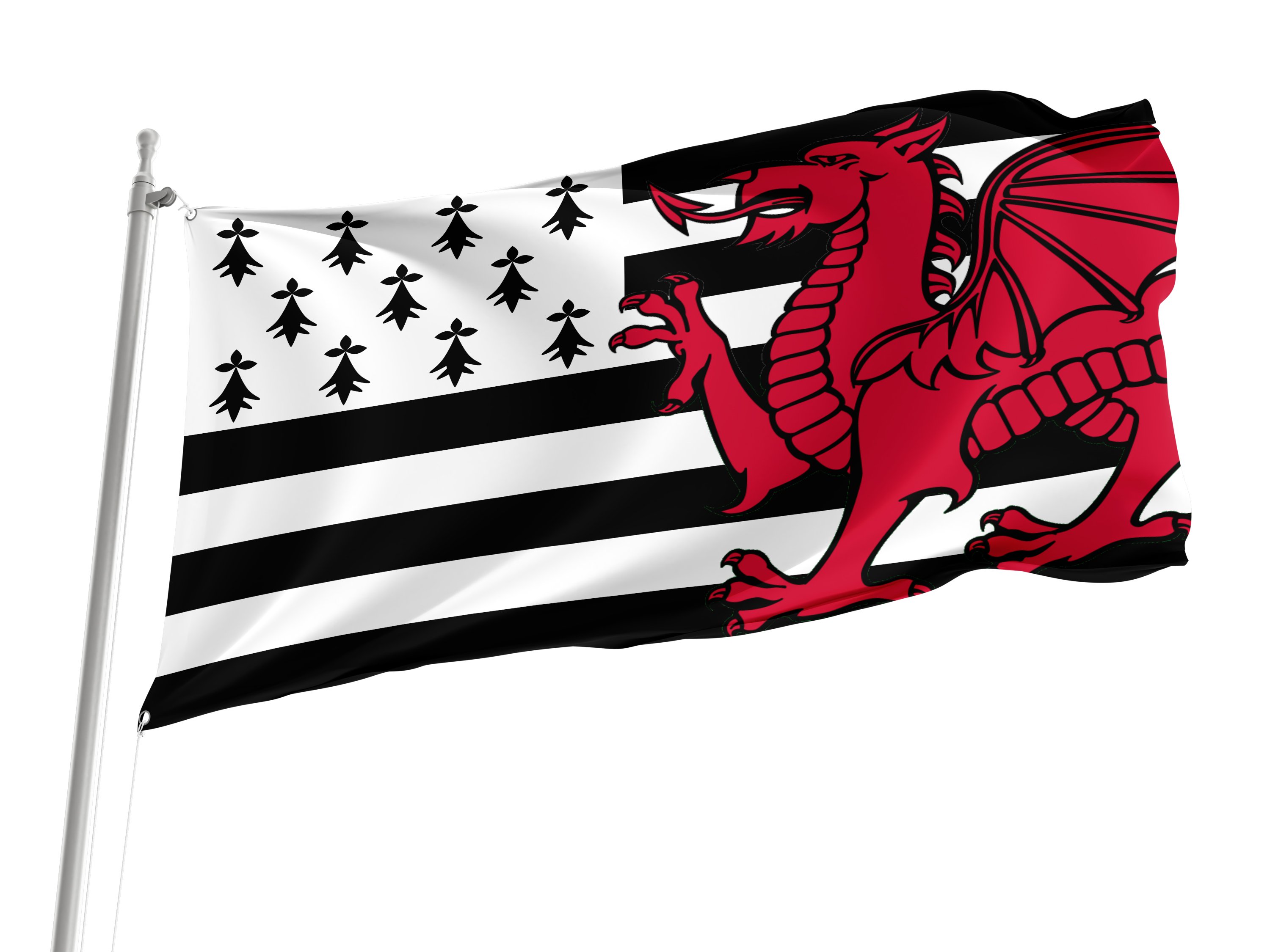 Brittany and Welsh Dragon Flag for Indoor & Outdoor Use