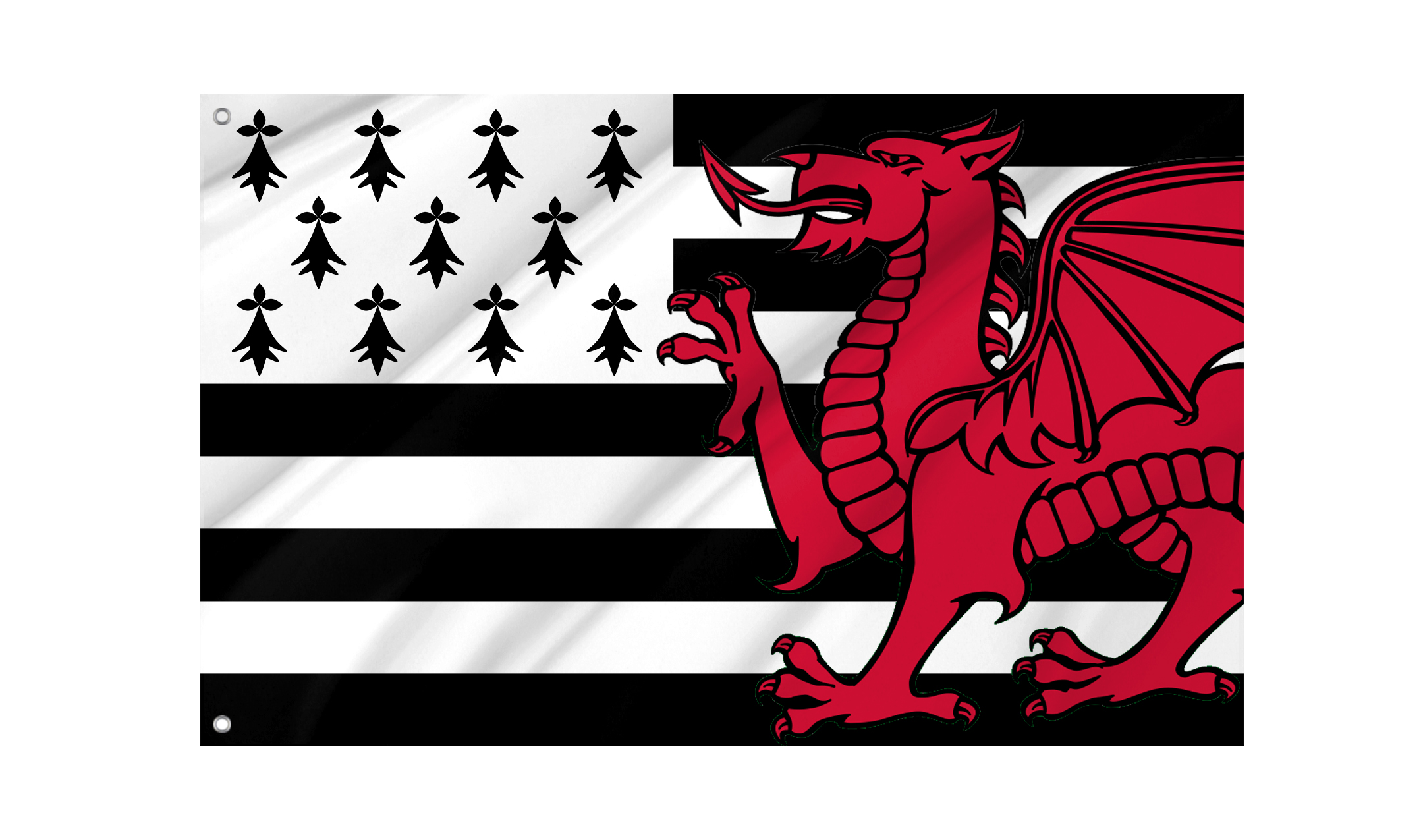 Brittany and Welsh Dragon Flag for Indoor & Outdoor Use