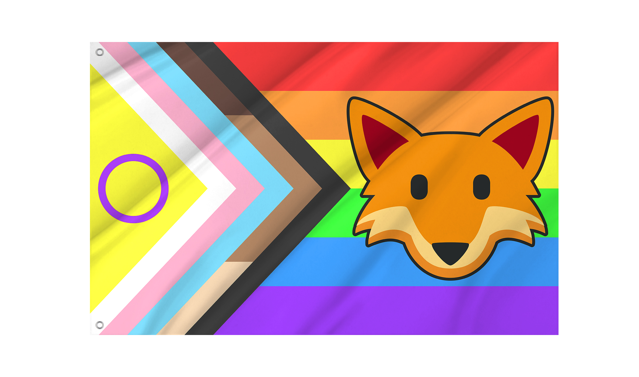 Fox Emoji on Progress Pride Flag for Indoor & Outdoor Use