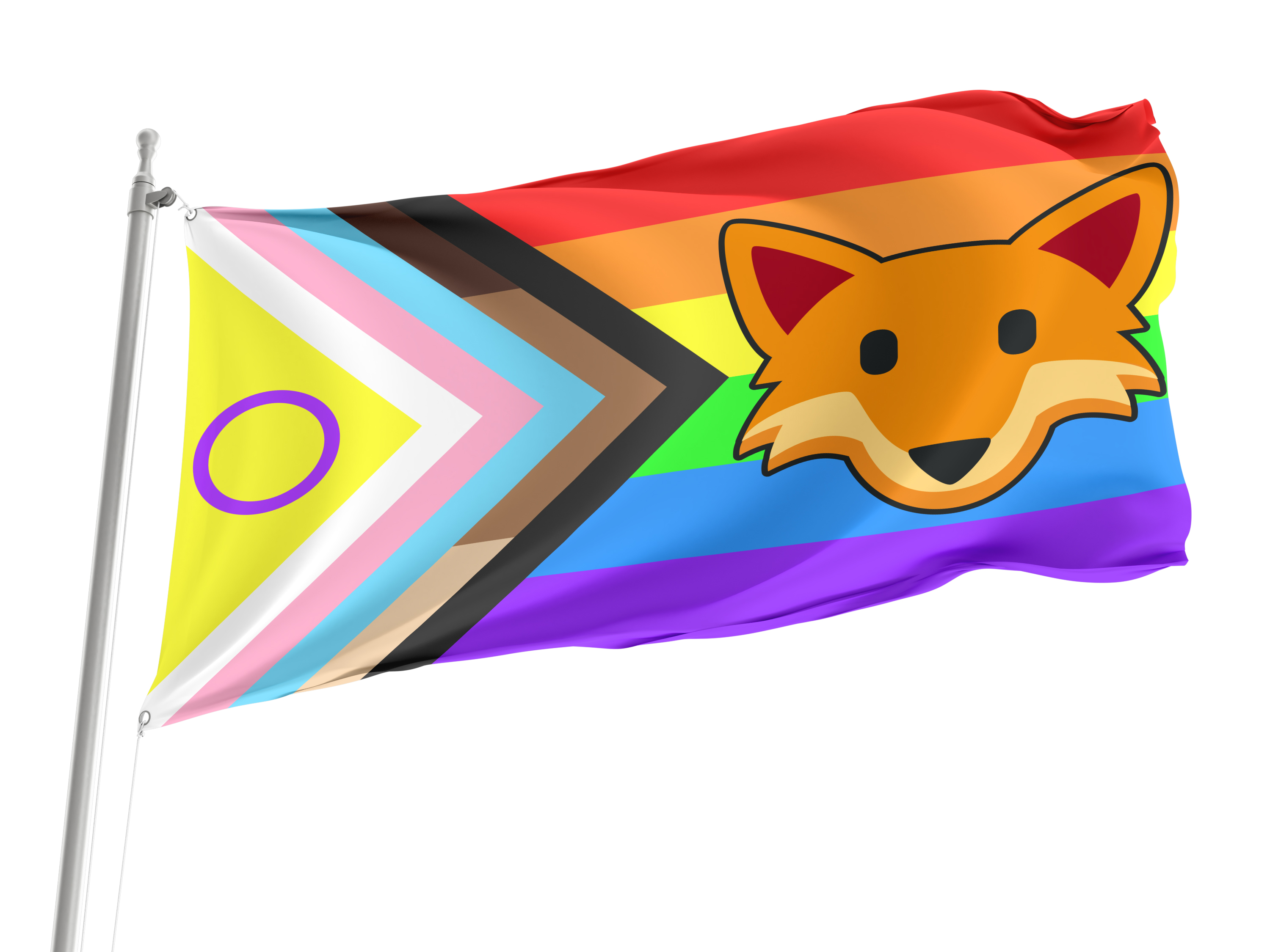 Fox Emoji on Progress Pride Flag for Indoor & Outdoor Use