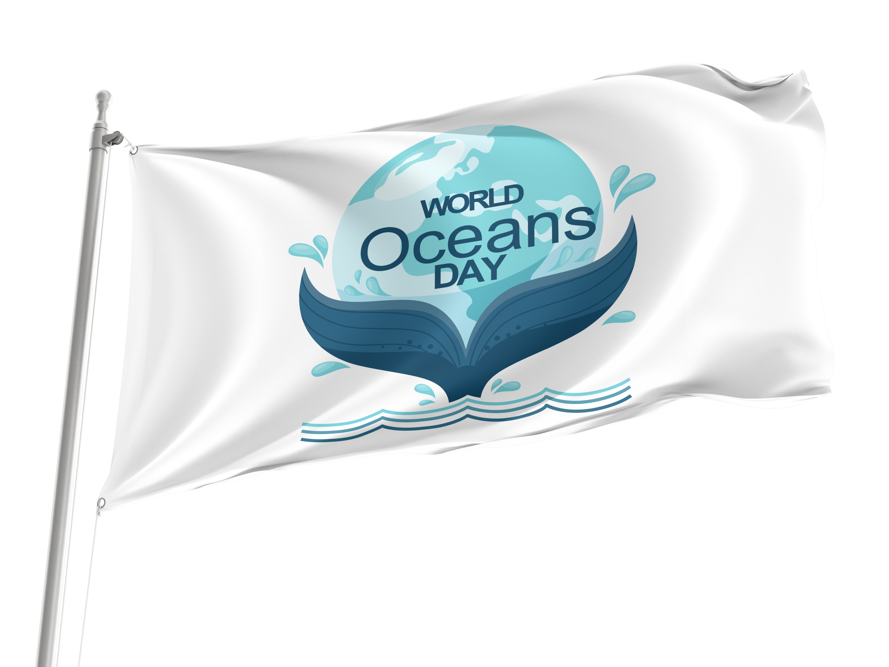 World Oceans Day with whale tail Flag