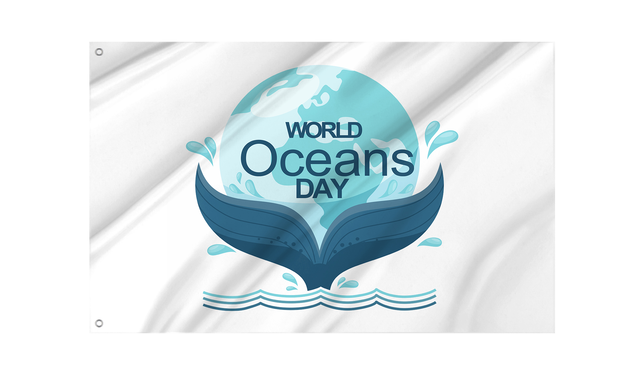 World Oceans Day with whale tail Flag