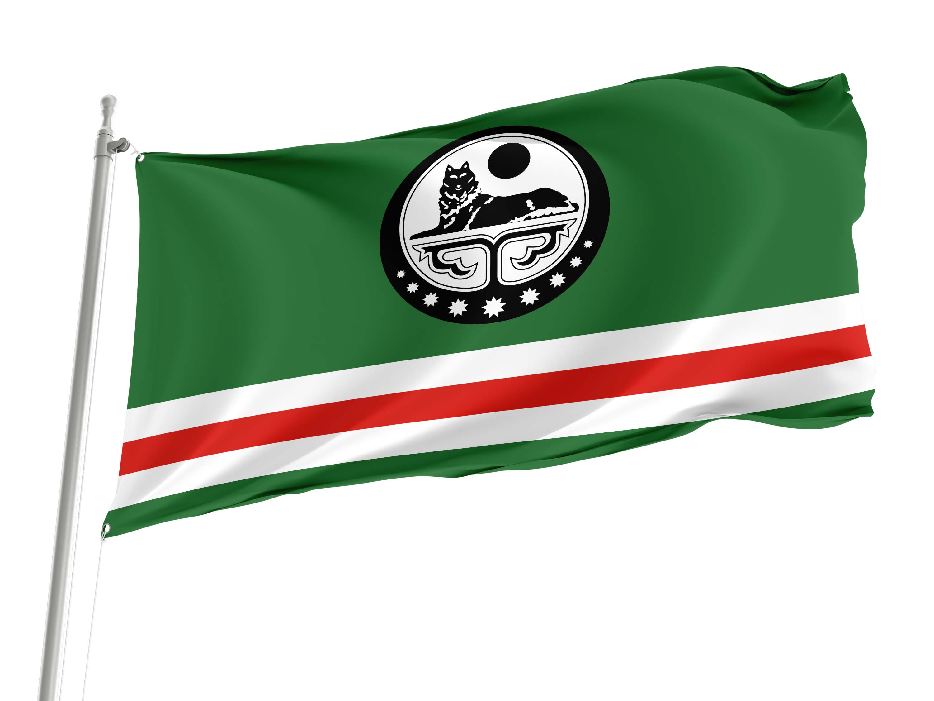 Chechen Republic of Ichkeria with COA Flag